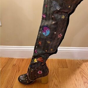 Colorful Embroidered Knee-High Boots